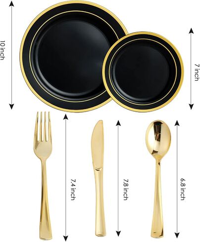 125 Count Halloween Dinner Plastic Plates Include 25 Plastic Plates 25 Disposable Dessert Plates & Gold Disposable Silverware, Plastic Dinnerware Set Providing for 25 Guests for Party, Wedding in Saudi Arabia
