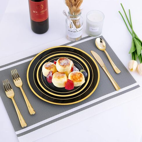 125 Count Halloween Dinner Plastic Plates Include 25 Plastic Plates 25 Disposable Dessert Plates & Gold Disposable Silverware, Plastic Dinnerware Set Providing for 25 Guests for Party, Wedding in Saudi Arabia