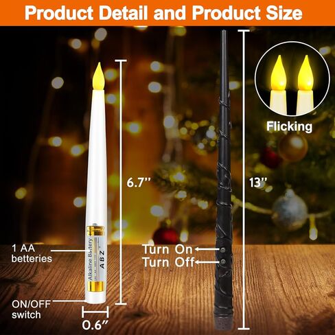 12 حزمة من الشموع العائمة لتزيين الهالوين مع عصا، شموع مستدقة عديمة اللهب وامضة خفيفة دافئة، أضواء شموع معلقة على شكل ساحرة لهاري بوتر، ديكور عيد الميلاد، هدية عيد ميلاد للحفلات in Kuwait