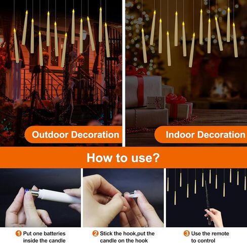 12 حزمة من الشموع العائمة لتزيين الهالوين مع عصا، شموع مستدقة عديمة اللهب وامضة خفيفة دافئة، أضواء شموع معلقة على شكل ساحرة لهاري بوتر، ديكور عيد الميلاد، هدية عيد ميلاد للحفلات in Kuwait