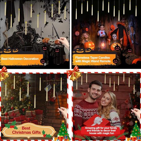 12 حزمة من الشموع العائمة لتزيين الهالوين مع عصا، شموع مستدقة عديمة اللهب وامضة خفيفة دافئة، أضواء شموع معلقة على شكل ساحرة لهاري بوتر، ديكور عيد الميلاد، هدية عيد ميلاد للحفلات in Kuwait