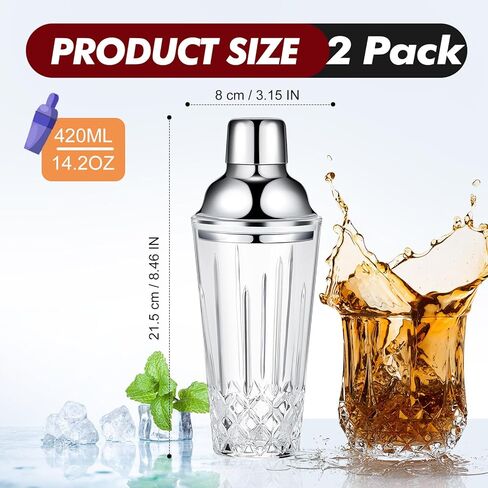 مجموعتان من خلاطات الكوكتيل الزجاجية بسعة 14 أونصة، خلاطات المشروبات من مارتيني شيكر لقضبان الكوكتيل ومجموعة نادل الويسكي، فضي in Kuwait