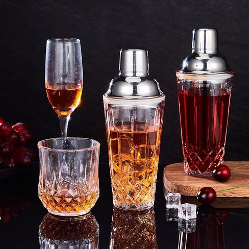 مجموعتان من خلاطات الكوكتيل الزجاجية بسعة 14 أونصة، خلاطات المشروبات من مارتيني شيكر لقضبان الكوكتيل ومجموعة نادل الويسكي، فضي in Kuwait