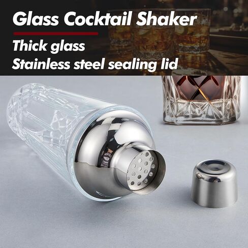 مجموعتان من خلاطات الكوكتيل الزجاجية بسعة 14 أونصة، خلاطات المشروبات من مارتيني شيكر لقضبان الكوكتيل ومجموعة نادل الويسكي، فضي in Kuwait