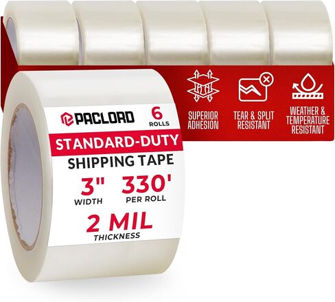 3" x 110 Yards Clear Packing Tape, 2.0 Mil Thick, Pack of 6 Rolls - Standard-Duty Carton Sealing Tape Refill Rolls with Superior Adhesion for Packaging, Moving, or Shipping Boxes in Saudi Arabia