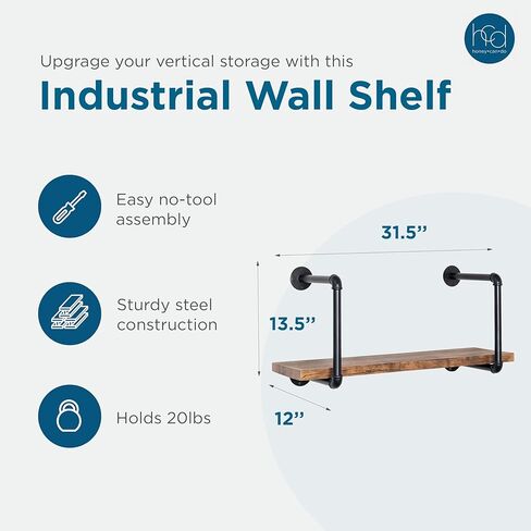 قوس رف الأنابيب الصناعية من Honey-Can-Do، رف عائم مثبت على الحائط بطبقة واحدة، رف كتب خشبي DIY، أرفف تخزين لغرفة المعيشة، غرفة النوم، رفوف حمام المزرعة in Kuwait