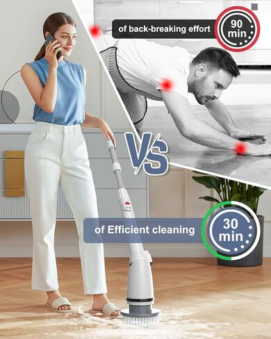 جهاز تنظيف كهربائي دوار مع 5 رؤوس فرشاة تنظيف قابلة للاستبدال، جهاز تنظيف لاسلكي بزاوية 360 درجة للحمام والحوض والبلاط والأرضيات والسيارة - ذراع تمديد قابل للتعديل للمناطق التي يصعب الوصول إليها in Kuwait