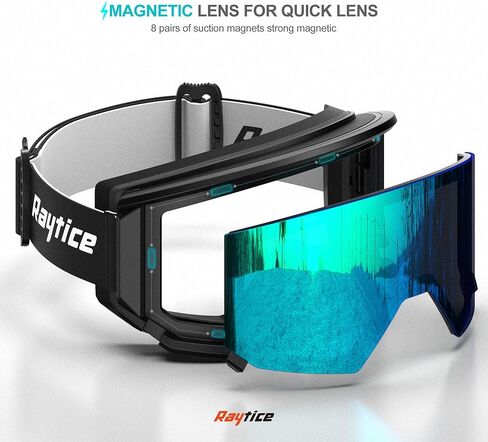 Ski Goggles Lenses are Produced by Carl Zeiss Vision Sunlens Snowboard Goggles with Interchangeable Magnetic Lens OTG Anti Fog Ski Glasses with UV400 Protection - Blue in Saudi Arabia