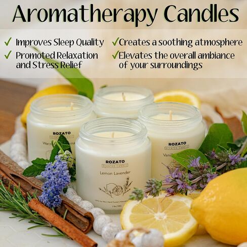 ROZATO Set of 4 Scented Jar Candles, Aromatherapy Candles Clearance for Home Scented, Long-Lasting 100% Soy Wax Candle Gifts for Women Her Mom Housewarming, Lavender Vanilla Apple Cinnamon Scents in Saudi Arabia