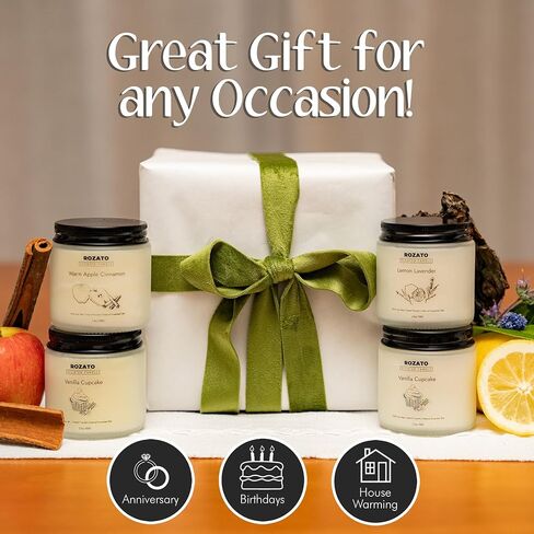 ROZATO Set of 4 Scented Jar Candles, Aromatherapy Candles Clearance for Home Scented, Long-Lasting 100% Soy Wax Candle Gifts for Women Her Mom Housewarming, Lavender Vanilla Apple Cinnamon Scents in Saudi Arabia