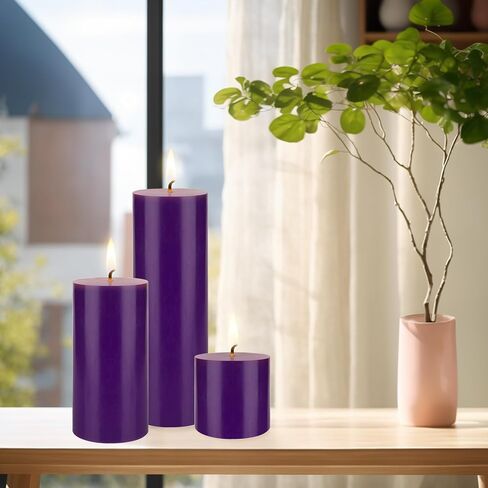 Mega Candles 1 pc Unscented Purple Round Pillar Candle, Hand Poured Premium Wax Candles 3 Inch x 6 Inch, Home Décor, Wedding Receptions, Baby Showers, Birthdays, Celebrations, Party Favors & More in Saudi Arabia