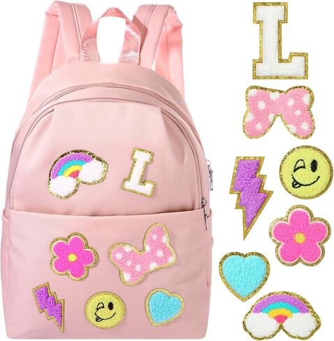Initial Letter Preschool Backpack for Boys Girls Kids 2-5, Preppy Kindergarten Elementary School Bag, 13" h(Pink,Letter L) in Saudi Arabia