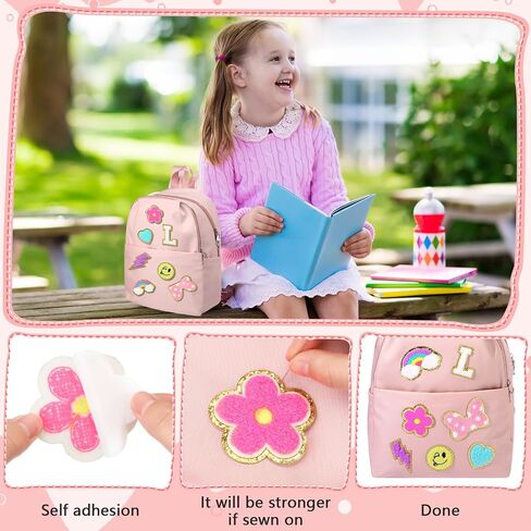 Initial Letter Preschool Backpack for Boys Girls Kids 2-5, Preppy Kindergarten Elementary School Bag, 13" h(Pink,Letter L) in Saudi Arabia