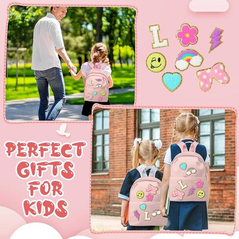 Initial Letter Preschool Backpack for Boys Girls Kids 2-5, Preppy Kindergarten Elementary School Bag, 13" h(Pink,Letter L) in Saudi Arabia