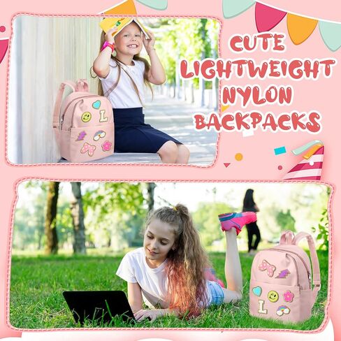 Initial Letter Preschool Backpack for Boys Girls Kids 2-5, Preppy Kindergarten Elementary School Bag, 13" h(Pink,Letter L) in Saudi Arabia