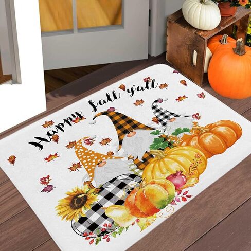 Fall Bath Mat for Bathroom, Autumn Sunflower Pumpkin Gnome Design Thanksgiving Shower Rugs, Maple Tree Leaves Farmhouse Home Decor Bathroom Rugs, 17 x 29 Inches in Saudi Arabia