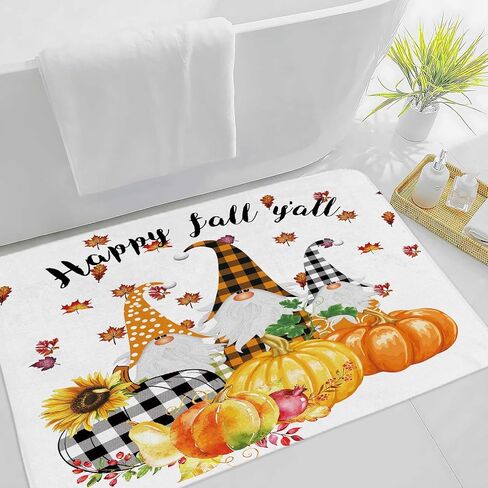 Fall Bath Mat for Bathroom, Autumn Sunflower Pumpkin Gnome Design Thanksgiving Shower Rugs, Maple Tree Leaves Farmhouse Home Decor Bathroom Rugs, 17 x 29 Inches in Saudi Arabia