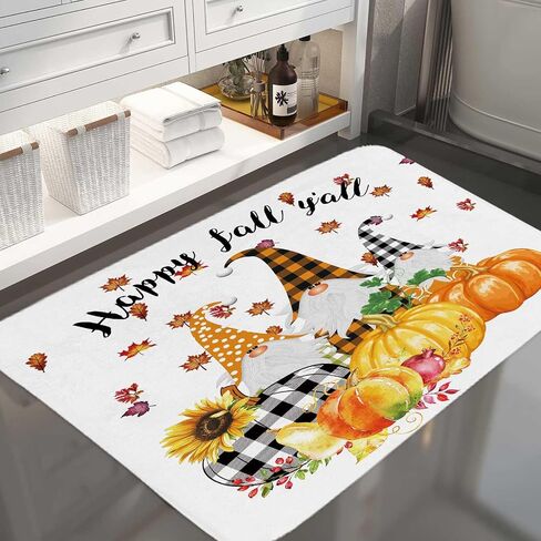 Fall Bath Mat for Bathroom, Autumn Sunflower Pumpkin Gnome Design Thanksgiving Shower Rugs, Maple Tree Leaves Farmhouse Home Decor Bathroom Rugs, 17 x 29 Inches in Saudi Arabia