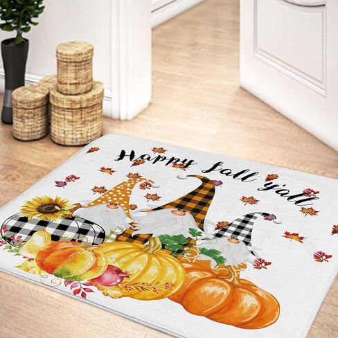 Fall Bath Mat for Bathroom, Autumn Sunflower Pumpkin Gnome Design Thanksgiving Shower Rugs, Maple Tree Leaves Farmhouse Home Decor Bathroom Rugs, 17 x 29 Inches in Saudi Arabia
