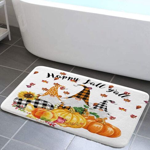 Fall Bath Mat for Bathroom, Autumn Sunflower Pumpkin Gnome Design Thanksgiving Shower Rugs, Maple Tree Leaves Farmhouse Home Decor Bathroom Rugs, 17 x 29 Inches in Saudi Arabia