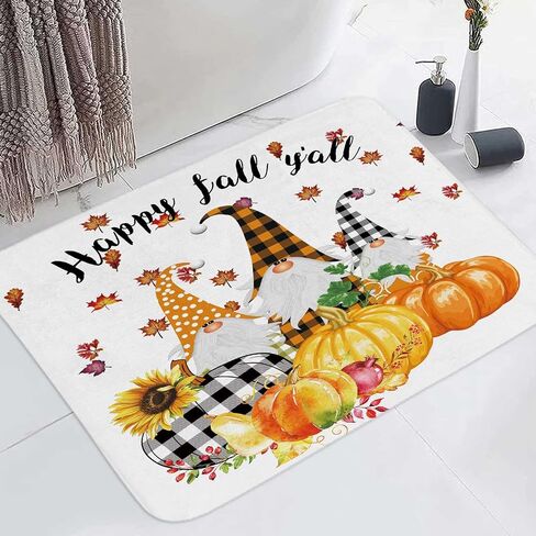 Fall Bath Mat for Bathroom, Autumn Sunflower Pumpkin Gnome Design Thanksgiving Shower Rugs, Maple Tree Leaves Farmhouse Home Decor Bathroom Rugs, 17 x 29 Inches in Saudi Arabia