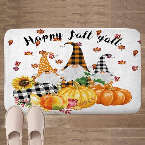 Fall Bath Mat for Bathroom, Autumn Sunflower Pumpkin Gnome Design Thanksgiving Shower Rugs, Maple Tree Leaves Farmhouse Home Decor Bathroom Rugs, 17 x 29 Inches in Saudi Arabia