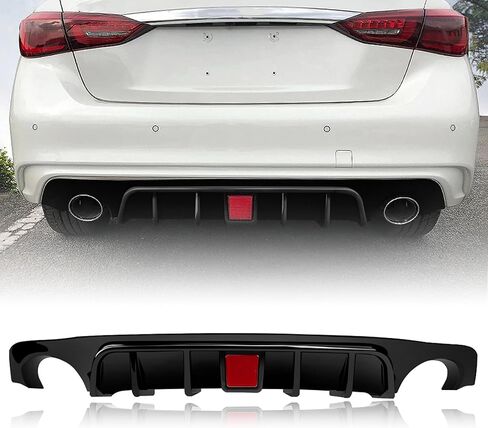 ناشر المصد الخلفي متوافق مع ناشر إنفينيتي Q50 موديل 2018-2024 (LCI)، طباعة من ألياف الكربون مع عاكس أحمر in Kuwait