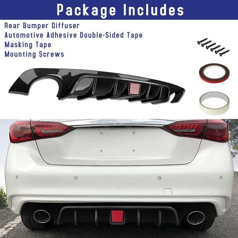 ناشر المصد الخلفي متوافق مع ناشر إنفينيتي Q50 موديل 2018-2024 (LCI)، طباعة من ألياف الكربون مع عاكس أحمر in Kuwait