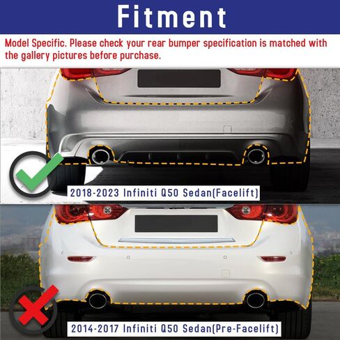 ناشر المصد الخلفي متوافق مع ناشر إنفينيتي Q50 موديل 2018-2024 (LCI)، طباعة من ألياف الكربون مع عاكس أحمر in Kuwait