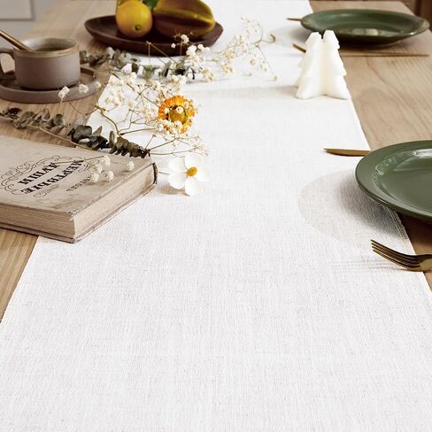 Linen Style Rustic Table Runner, Farmhouse Cotton Linen Table Runner, Boho Table Runners 72 Inches Long with Hand Tassels for Home Tabletop Decor and Everyday Use - Off White, 72 Inch in Saudi Arabia