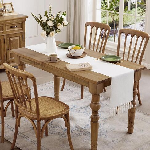 Linen Style Rustic Table Runner, Farmhouse Cotton Linen Table Runner, Boho Table Runners 72 Inches Long with Hand Tassels for Home Tabletop Decor and Everyday Use - Off White, 72 Inch in Saudi Arabia