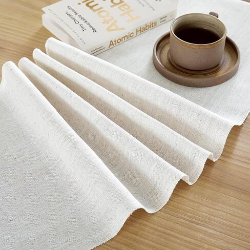 Linen Style Rustic Table Runner, Farmhouse Cotton Linen Table Runner, Boho Table Runners 72 Inches Long with Hand Tassels for Home Tabletop Decor and Everyday Use - Off White, 72 Inch in Saudi Arabia