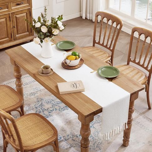Linen Style Rustic Table Runner, Farmhouse Cotton Linen Table Runner, Boho Table Runners 72 Inches Long with Hand Tassels for Home Tabletop Decor and Everyday Use - Off White, 72 Inch in Saudi Arabia