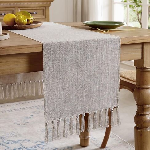 Linen Style Rustic Table Runner, Farmhouse Cotton Linen Table Runner, Boho Table Runners 72 Inches Long with Hand Tassels for Home Tabletop Decor and Everyday Use - Off White, 72 Inch in Saudi Arabia
