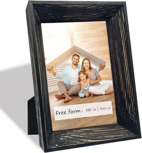 4x6 Black Picture Frames, Solid Wood Frame With Real Glass, Distressed Farmhouse Rustic Photo Frames for Gallery Wall Mounting or Tabletop Display in Saudi Arabia