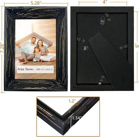 4x6 Black Picture Frames, Solid Wood Frame With Real Glass, Distressed Farmhouse Rustic Photo Frames for Gallery Wall Mounting or Tabletop Display in Saudi Arabia