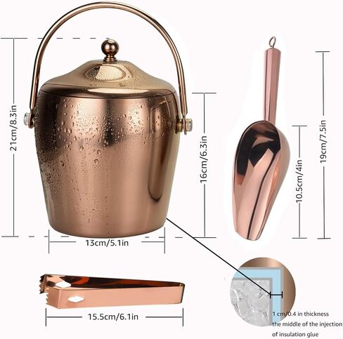 Ice Buket, Double Wall Insulated Ice Bucket with Ice Tongs,Scoop,Lid, Stainless Steel Ice Bucket for Cocktail Bar Parties Home,Upgraded Thickened that No Need Strainer,Freezing for 6h,2L,Rose Gold in Saudi Arabia
