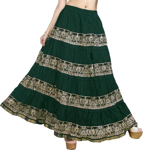تنورة طويلة واسعة من Chandrakala للنساء، تنورة طويلة كاجوال لحفلات الشاطئ والعطلات (S113-P) in Kuwait