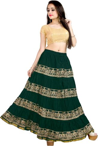 تنورة طويلة واسعة من Chandrakala للنساء، تنورة طويلة كاجوال لحفلات الشاطئ والعطلات (S113-P) in Kuwait