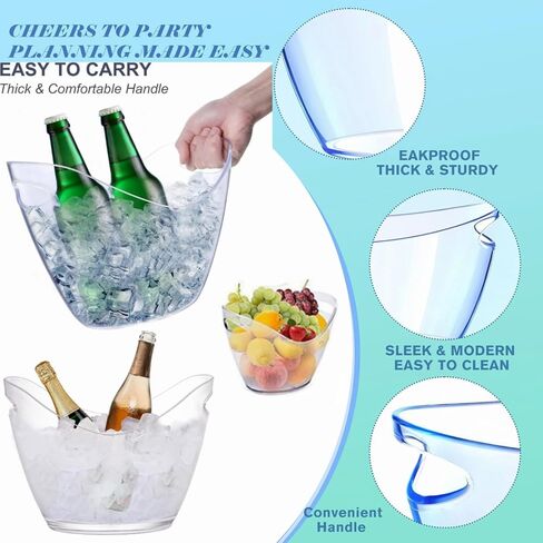 Large Acrylic Plastic Ice Tub Bucket for Parties, 4L Drink Bin, Clear Champagne Bucket, Mimosa Bar Supplies, Wine or Champagne bottles on ice. Wine Bucket Chiller for Parties, Party Beverage Tub. in Saudi Arabia