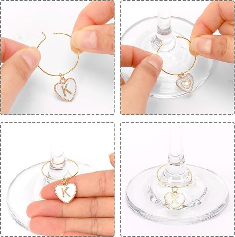 SANNIX دلايات زجاجية للنبيذ 26 قطعة حروف معدنية حلية زجاجية علامات حروف خرز علامات لتزيين حفلات تذوق النبيذ in Kuwait