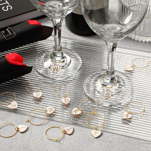 SANNIX دلايات زجاجية للنبيذ 26 قطعة حروف معدنية حلية زجاجية علامات حروف خرز علامات لتزيين حفلات تذوق النبيذ in Kuwait