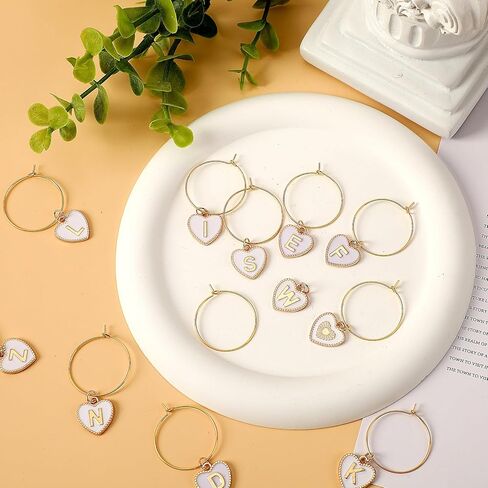 SANNIX دلايات زجاجية للنبيذ 26 قطعة حروف معدنية حلية زجاجية علامات حروف خرز علامات لتزيين حفلات تذوق النبيذ in Kuwait