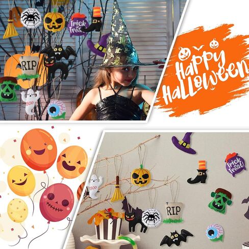 12 Pieces Halloween Tree Ornaments 3D Felt Hanging Christmas Felt Applique Decorations Pumpkin Black Cat Ghost Eyes Witch Hat Spider Bat Handmade Felt Decoration for Halloween Party Decor Supplies in Saudi Arabia