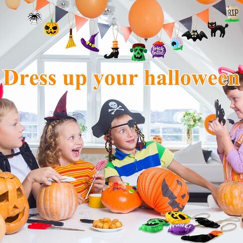 12 Pieces Halloween Tree Ornaments 3D Felt Hanging Christmas Felt Applique Decorations Pumpkin Black Cat Ghost Eyes Witch Hat Spider Bat Handmade Felt Decoration for Halloween Party Decor Supplies in Saudi Arabia