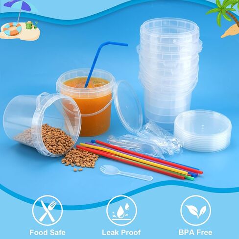 10 قطع من دلاء الآيس كريم سعة 1 لتر/34 أونصة مع أغطية ومقابض، دلاء رم الكوكتيل، دلاء باكاردي مع 147 ملصقًا، 20 قطعة من القش، 10 دلاء للمشروبات الرياضية مع أغطية وقش، حوض بلاستيكي شفاف للحفلات in Kuwait