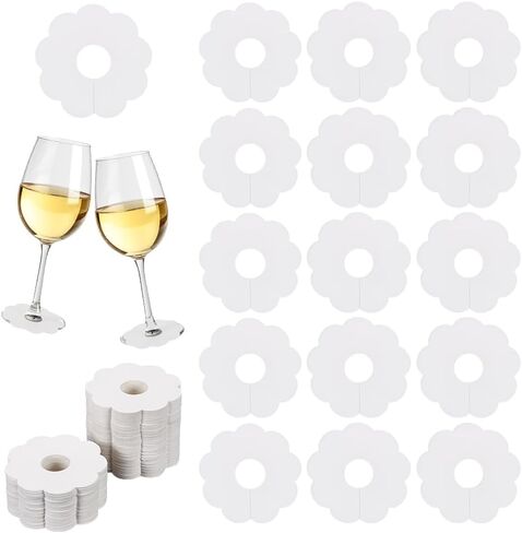 FINGERINSPIRE 150 Pcs Paper Wine Glass Markers 2.8" Blank Flower Stemware Drink Name Tags BurlyWood/White Color Disposable Wine Tag Drink Charm DIY Identification Marker for Wine Glass Champagne in Saudi Arabia