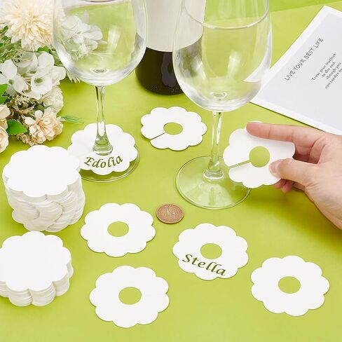FINGERINSPIRE 150 Pcs Paper Wine Glass Markers 2.8" Blank Flower Stemware Drink Name Tags BurlyWood/White Color Disposable Wine Tag Drink Charm DIY Identification Marker for Wine Glass Champagne in Saudi Arabia