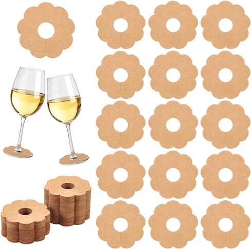 FINGERINSPIRE 150 Pcs Paper Wine Glass Markers 2.8" Blank Flower Stemware Drink Name Tags BurlyWood/White Color Disposable Wine Tag Drink Charm DIY Identification Marker for Wine Glass Champagne in Saudi Arabia
