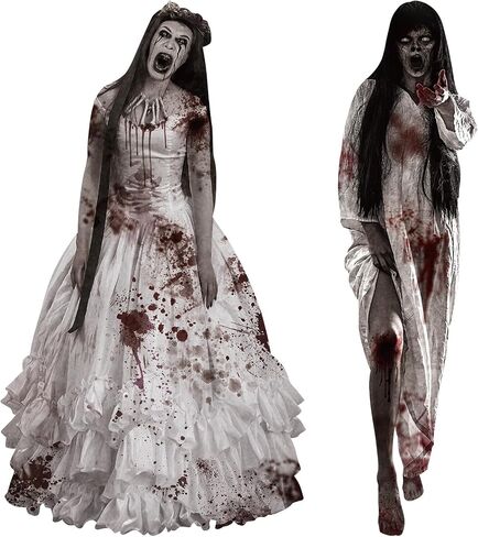 Halloween Decorations Scary Female Ghost Bride Ghost Large Wall Decals Spooky Creepy Decoration Eye-Catching Halloween Celebrations for Wall Door Haunted House Halloween Party Indoor Outdoor Supplies in Saudi Arabia